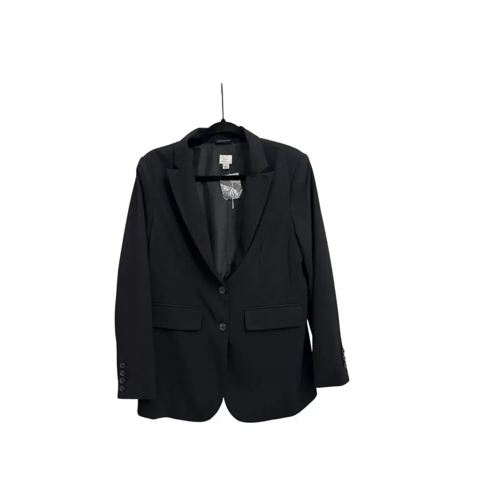 A New Day Preppy Button Down Black Blazer Jacket Size Medium NWOT